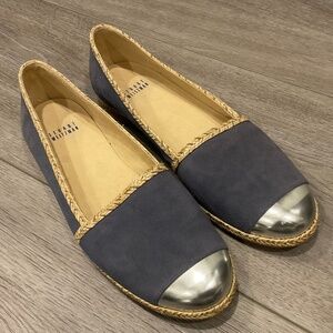 Stuart Weitzman  Blue Suede Silver Cap Toe Flats Size 9.5
